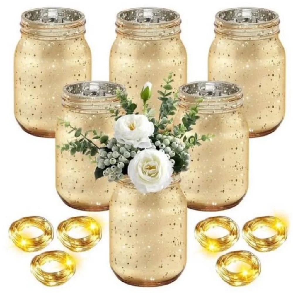 6 Pcs Gold Mason Jars Colored Painted Mason Jars Decorative Centerpiece NIB